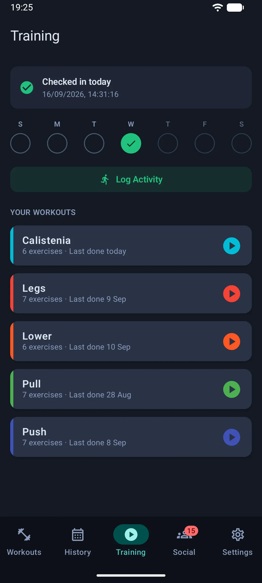 Sparta Fitness home screen showing today's activity and group leaderboard (Android)