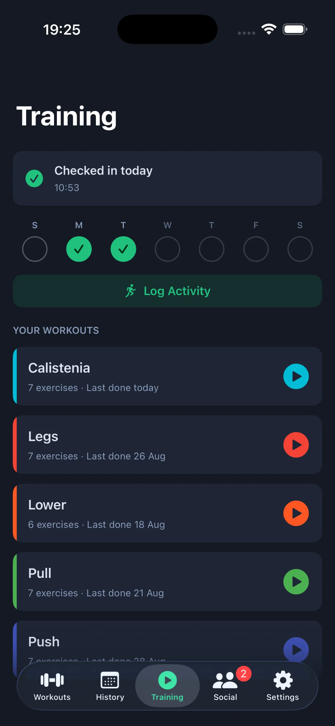 Sparta Fitness home screen showing today's activity and group leaderboard (iOS)