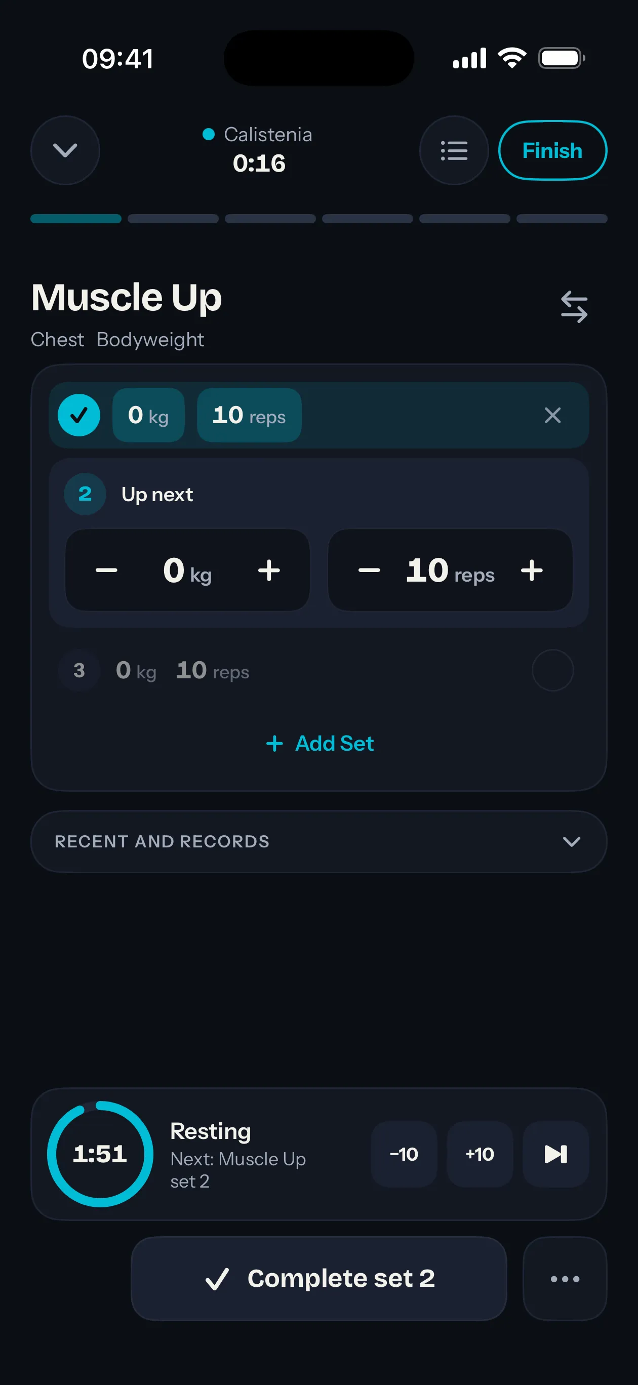 Rest timer between sets