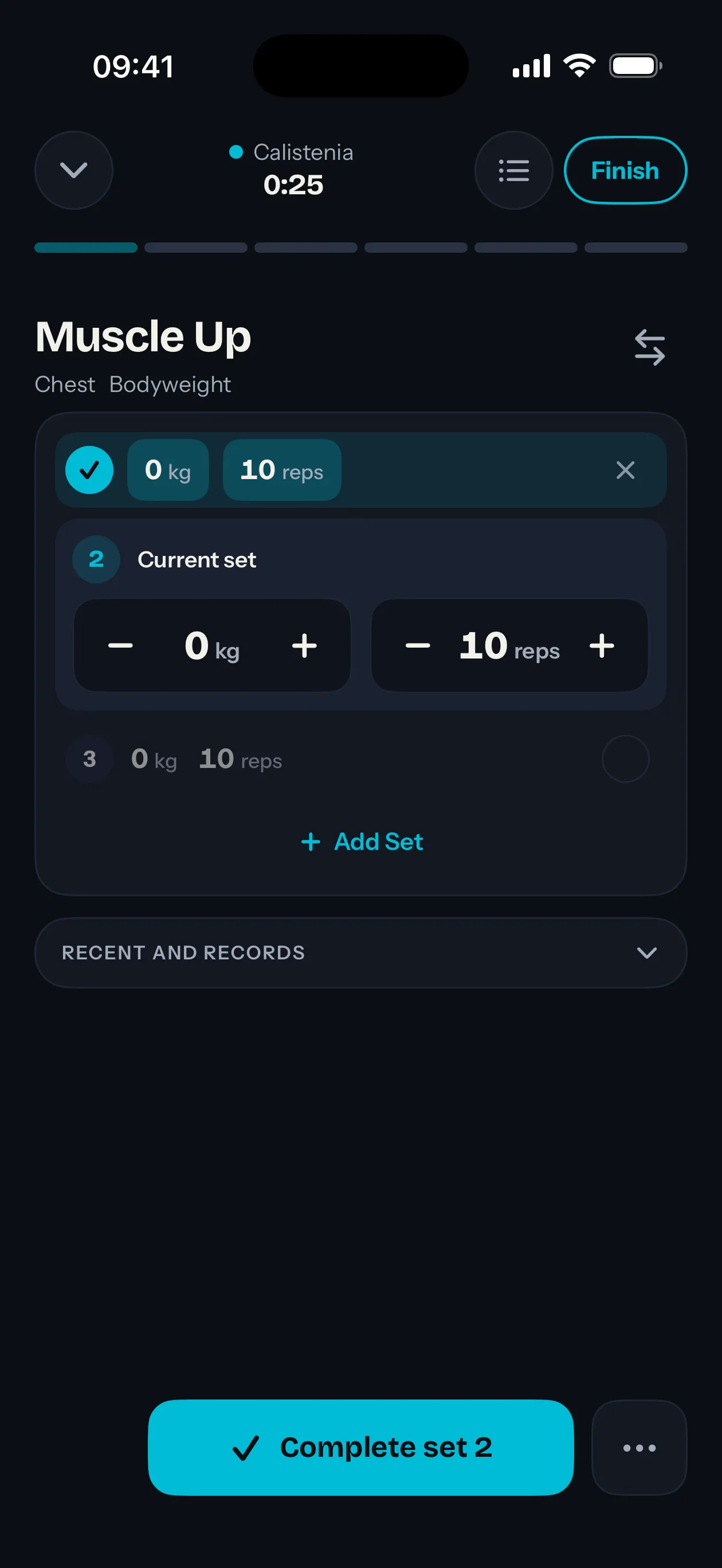 Live session logging sets for Chin Up