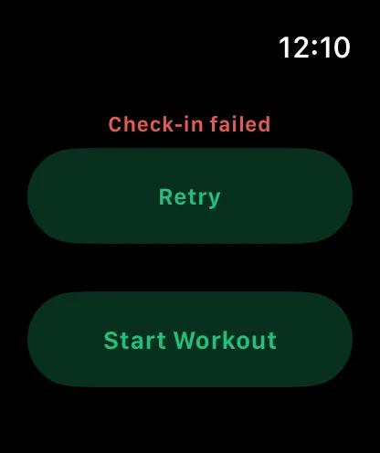 The watch check-in screen with a circular check-in button (iOS)