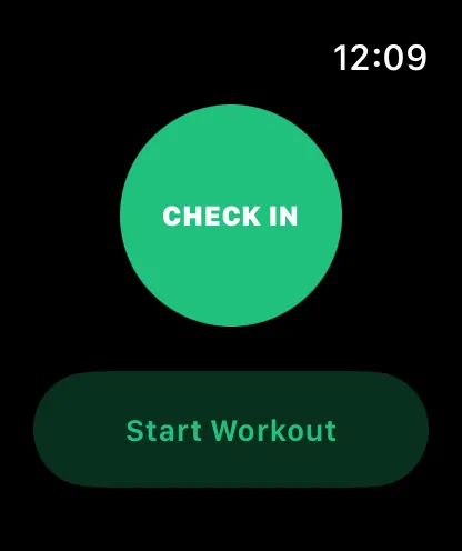 Watch face showing the Sparta check-in screen (iOS)